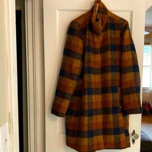 Soft fuzzy plaid overcoat